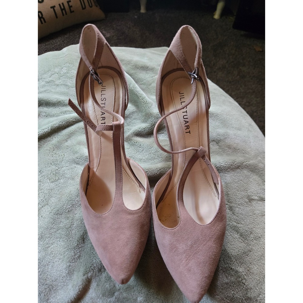Jill Stuart Nude‎ Suede T-Strap Pointed Platform Pumps Heels Brazil Size 39.5